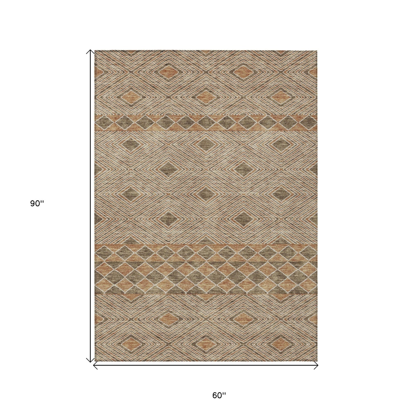 Tabselect Home Line 5' X 8' Brown And Beige Geometric Washable Indoor Outdoor Area Rug