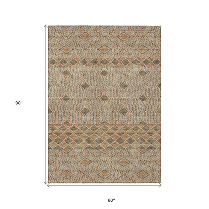 Tabselect Home Line 5' X 8' Brown And Beige Geometric Washable Indoor Outdoor Area Rug