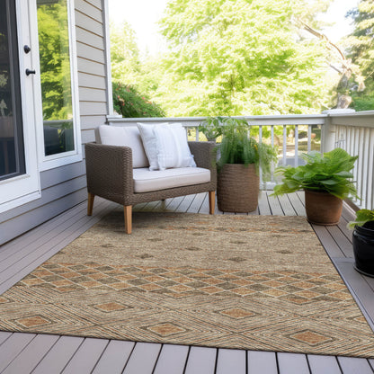 Tabselect Home Line 5' X 8' Brown And Beige Geometric Washable Indoor Outdoor Area Rug