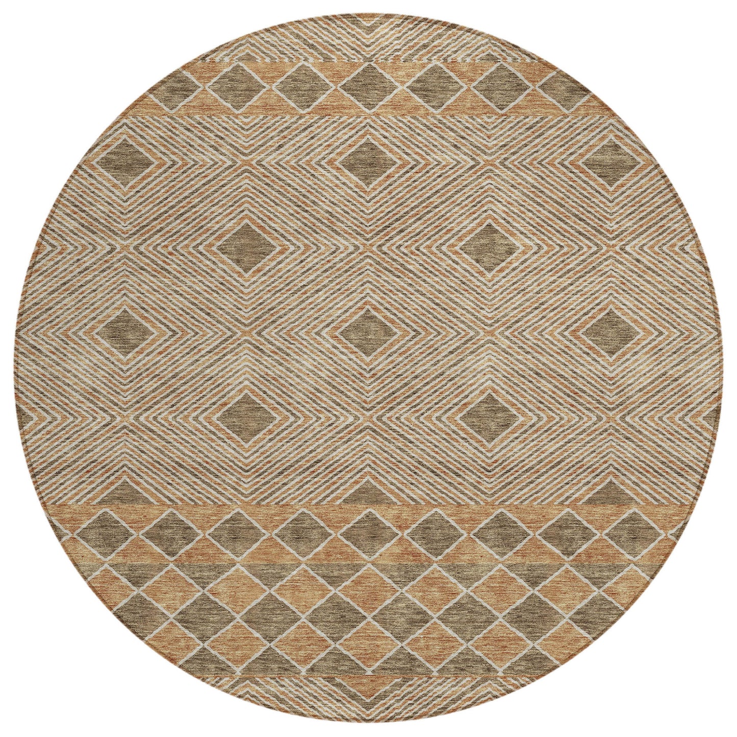 Tabselect Home Line 8' Brown And Beige Round Geometric Washable Indoor Outdoor Area Rug