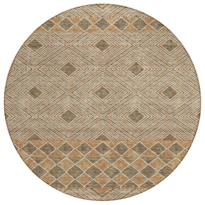 Tabselect Home Line 8' Brown And Beige Round Geometric Washable Indoor Outdoor Area Rug