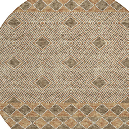 Tabselect Home Line 8' Brown And Beige Round Geometric Washable Indoor Outdoor Area Rug