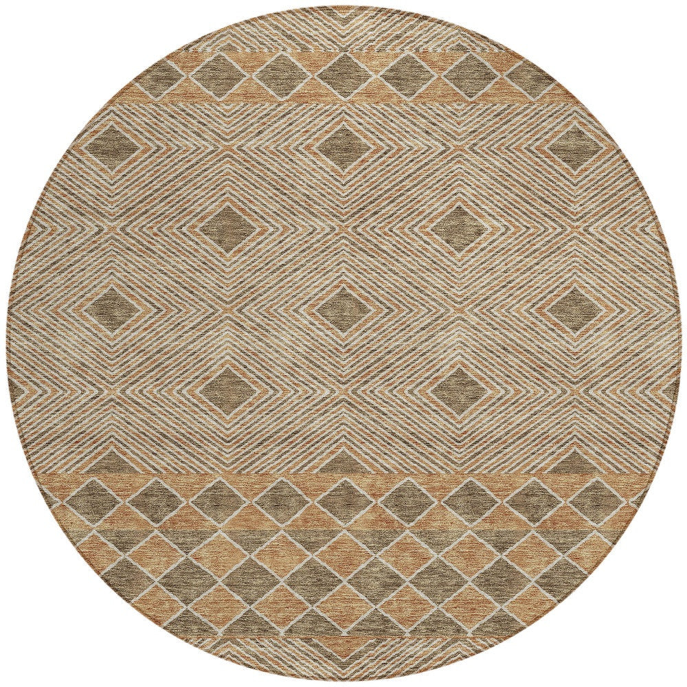 Tabselect Home Line 8' Brown And Beige Round Geometric Washable Indoor Outdoor Area Rug