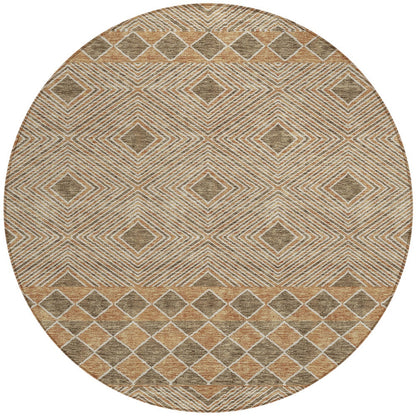 Tabselect Home Line 8' Brown And Beige Round Geometric Washable Indoor Outdoor Area Rug