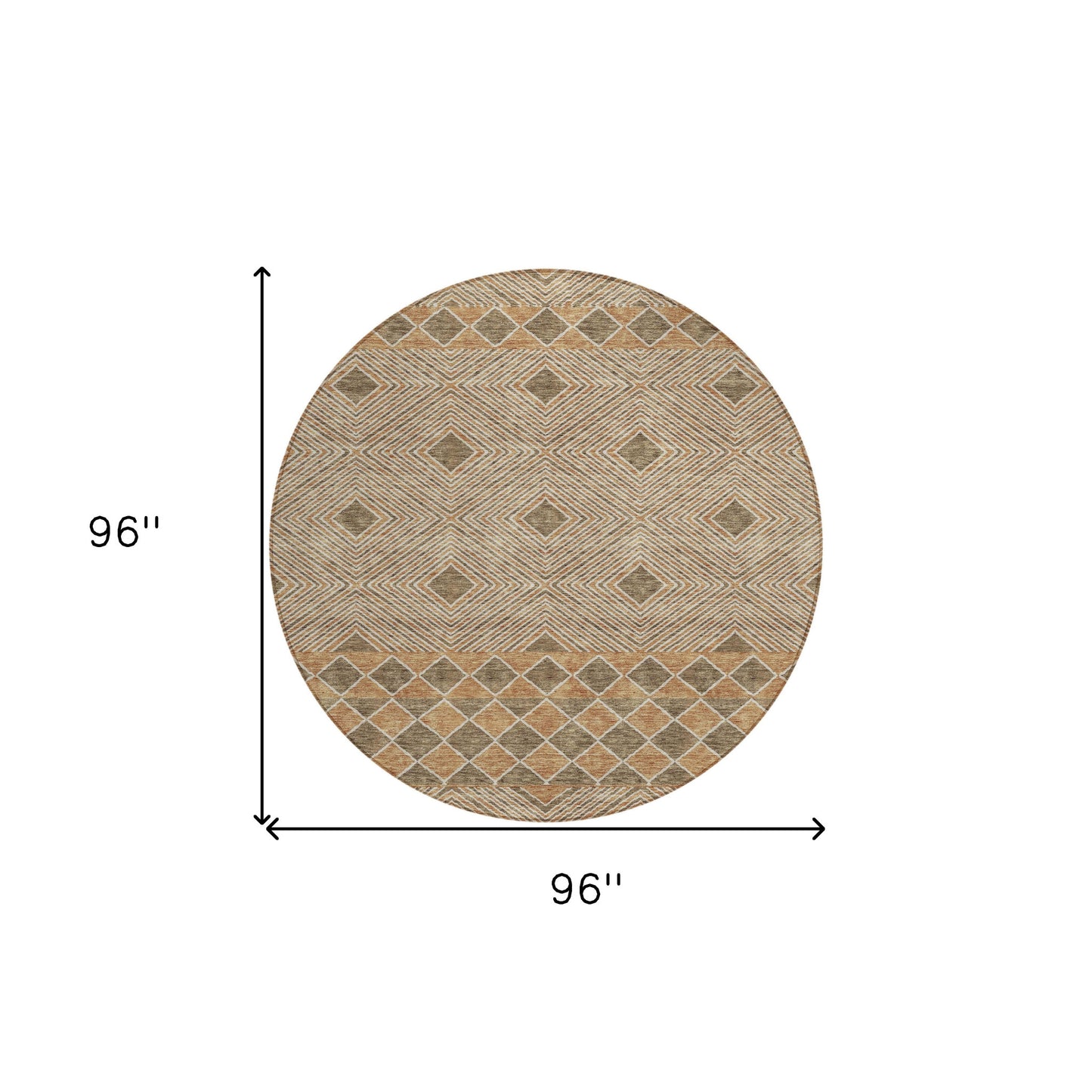 Tabselect Home Line 8' Brown And Beige Round Geometric Washable Indoor Outdoor Area Rug