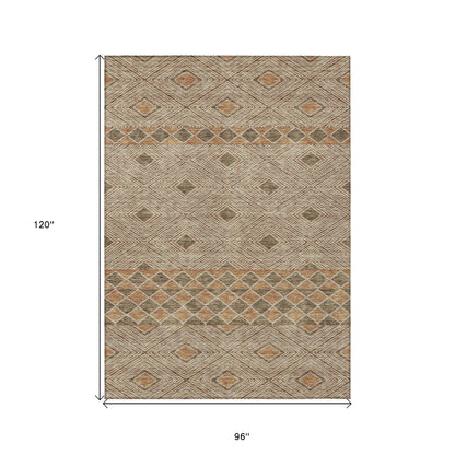 Tabselect Home Line 8' X 10' Brown And Beige Geometric Washable Indoor Outdoor Area Rug