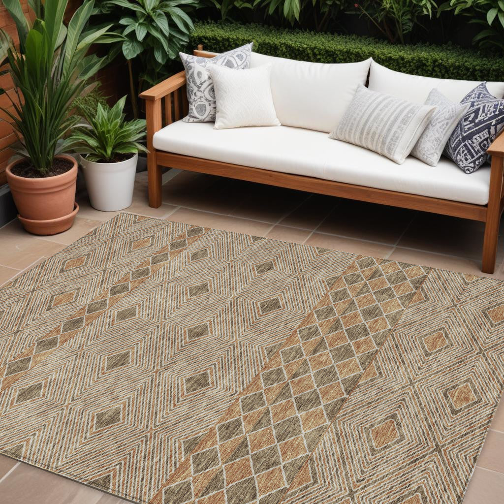 Tabselect Home Line 8' X 10' Brown And Beige Geometric Washable Indoor Outdoor Area Rug