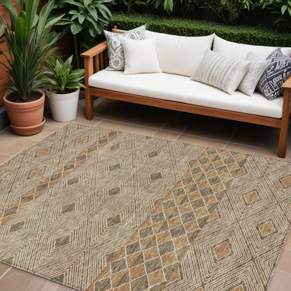 Tabselect Home Line 8' X 10' Brown And Beige Geometric Washable Indoor Outdoor Area Rug