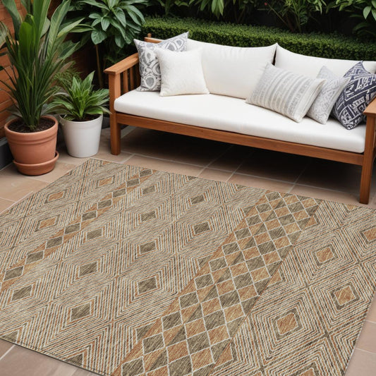 Tabselect Home Line 8' X 10' Brown And Beige Geometric Washable Indoor Outdoor Area Rug
