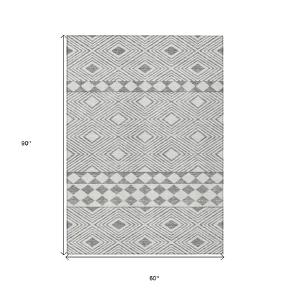 Tabselect Home Line 5' X 8' Gray And Ivory Geometric Washable Indoor Outdoor Area Rug