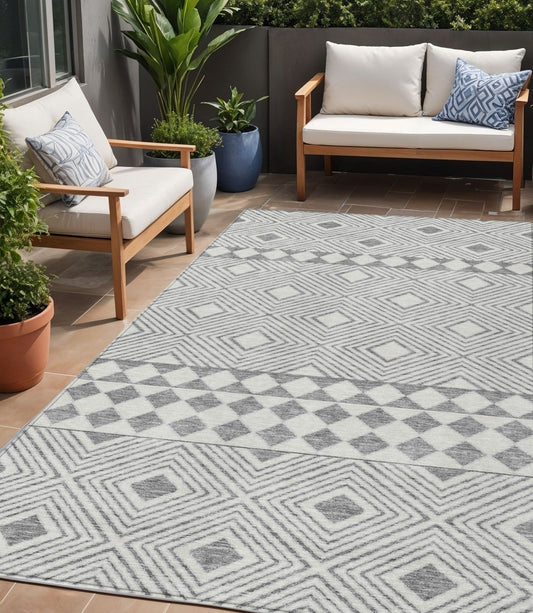 Tabselect Home Line 5' X 8' Gray And Ivory Geometric Washable Indoor Outdoor Area Rug
