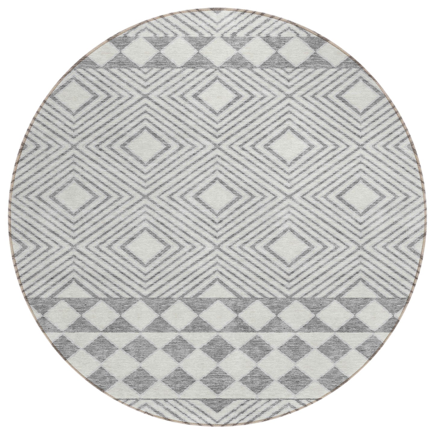 Tabselect Home Line 8' Gray And Ivory Round Geometric Washable Indoor Outdoor Area Rug