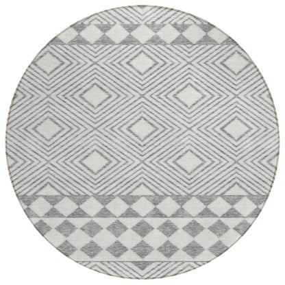 Tabselect Home Line 8' Gray And Ivory Round Geometric Washable Indoor Outdoor Area Rug