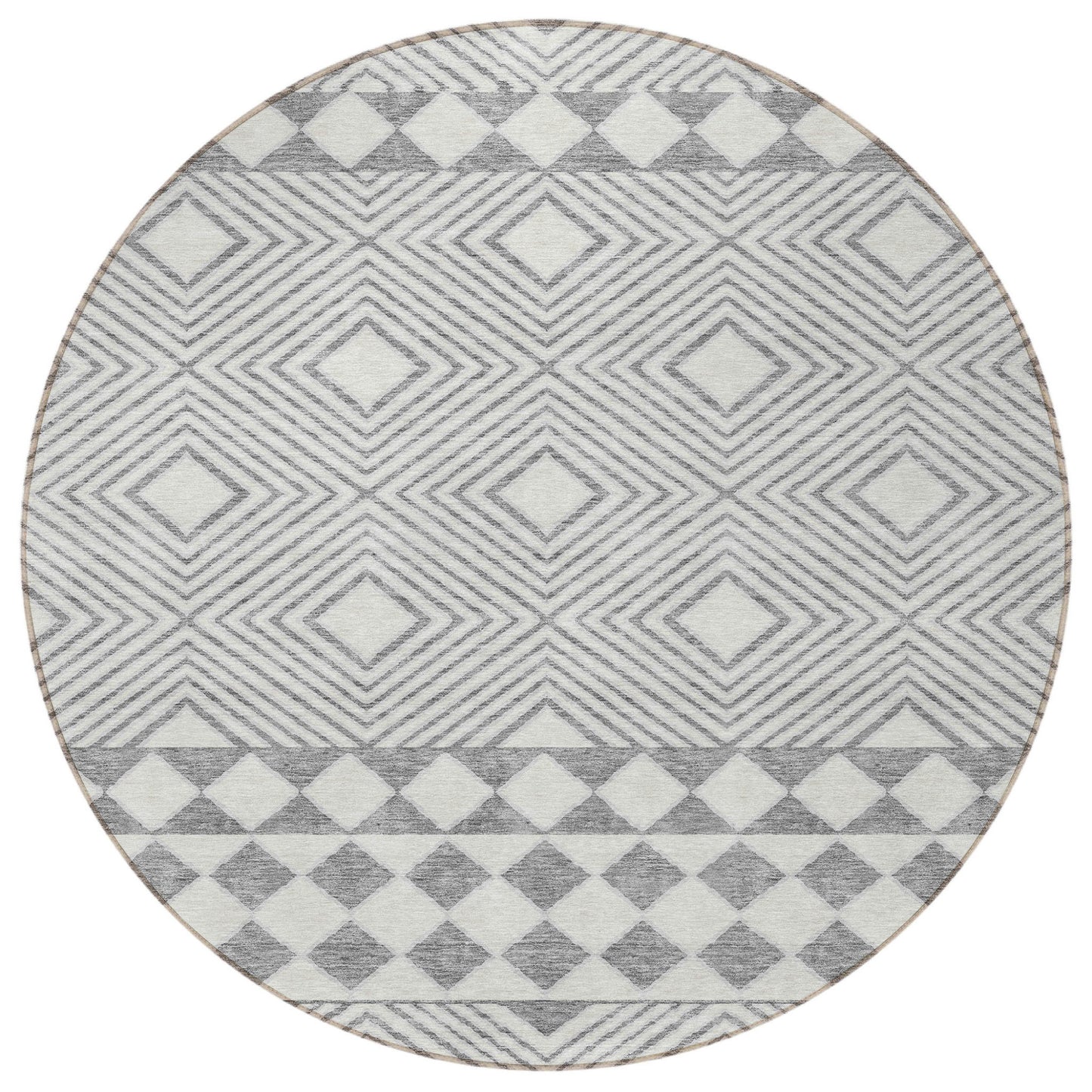 Tabselect Home Line 8' Gray And Ivory Round Geometric Washable Indoor Outdoor Area Rug
