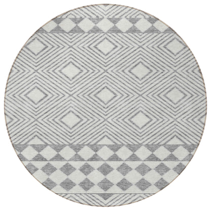 Tabselect Home Line 8' Gray And Ivory Round Geometric Washable Indoor Outdoor Area Rug