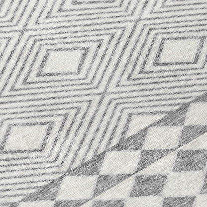 Tabselect Home Line 8' Gray And Ivory Round Geometric Washable Indoor Outdoor Area Rug