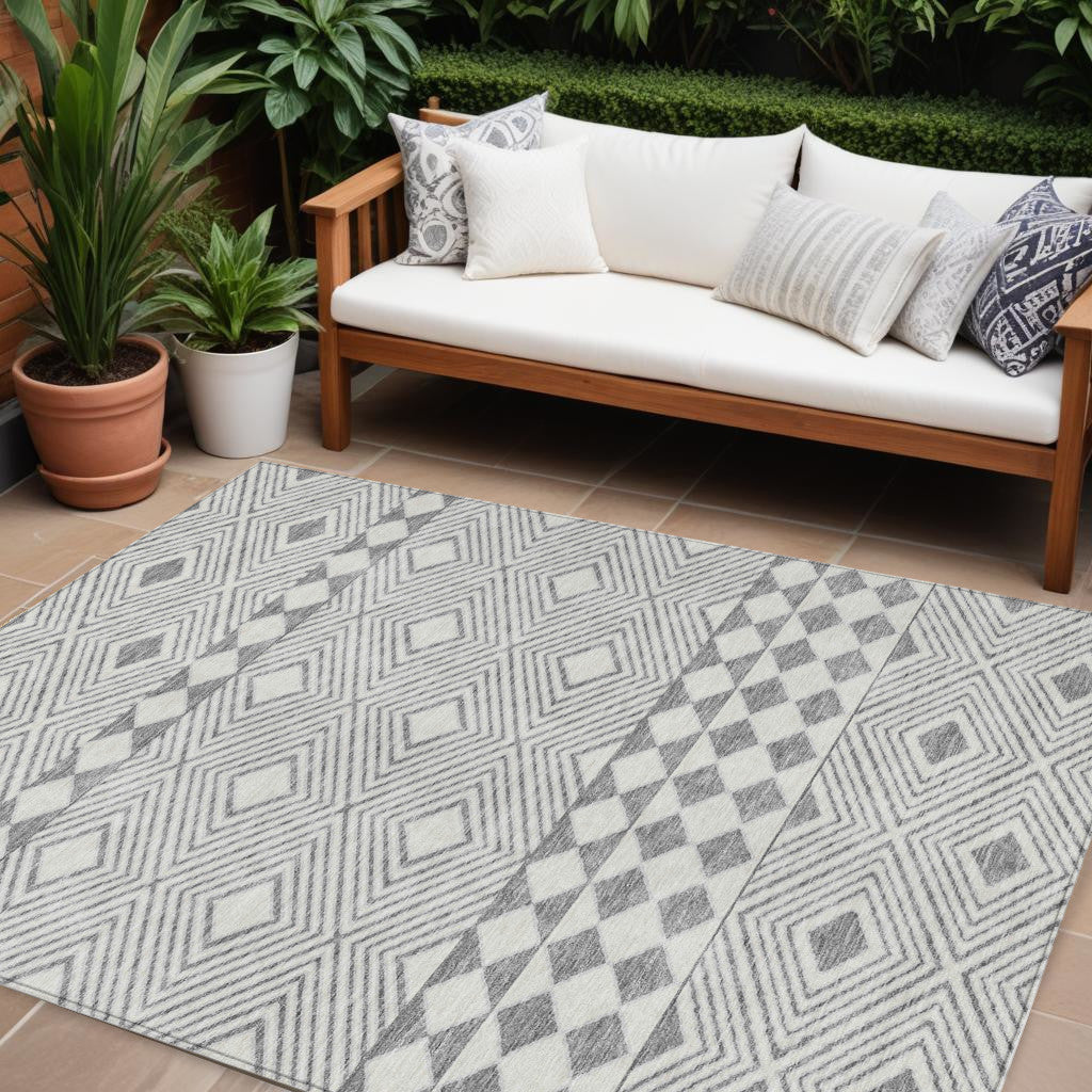 Tabselect Home Line 8' X 10' Gray And Ivory Geometric Washable Indoor Outdoor Area Rug