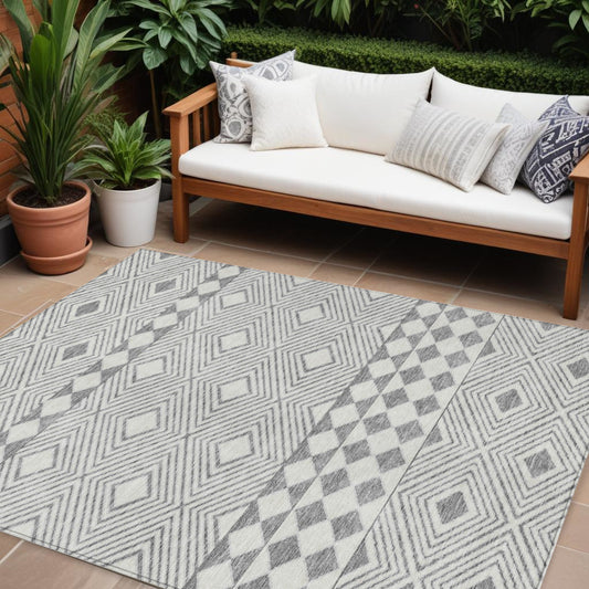 Tabselect Home Line 8' X 10' Gray And Ivory Geometric Washable Indoor Outdoor Area Rug