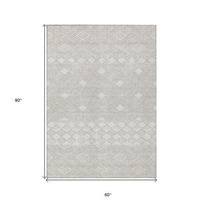 Tabselect Home Line 5' X 8' Ivory And Gray Geometric Washable Indoor Outdoor Area Rug