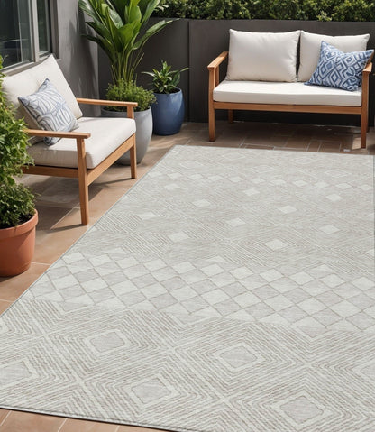 Tabselect Home Line 5' X 8' Ivory And Gray Geometric Washable Indoor Outdoor Area Rug