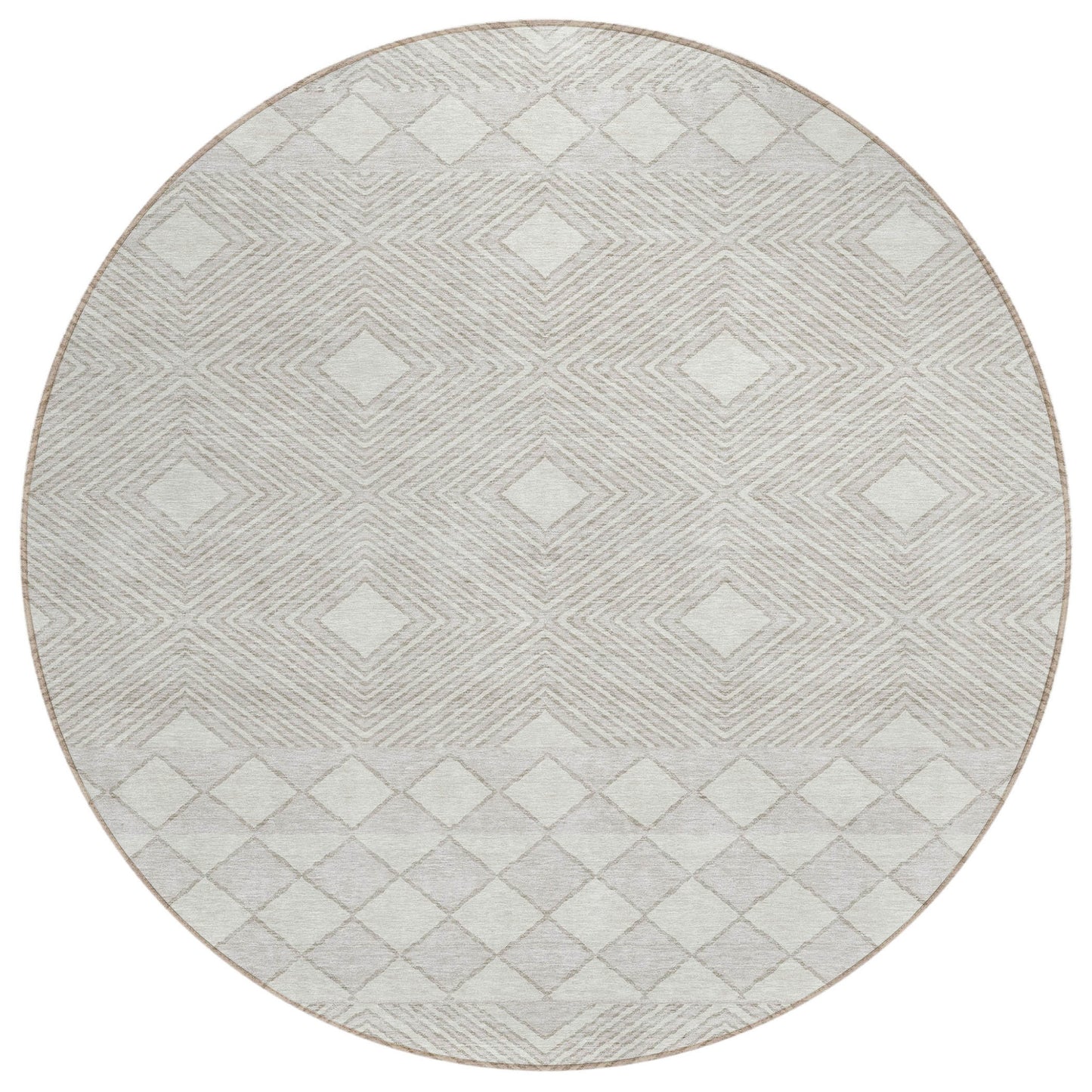 Tabselect Home Line 8' Ivory And Gray Round Geometric Washable Indoor Outdoor Area Rug