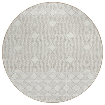 Tabselect Home Line 8' Ivory And Gray Round Geometric Washable Indoor Outdoor Area Rug