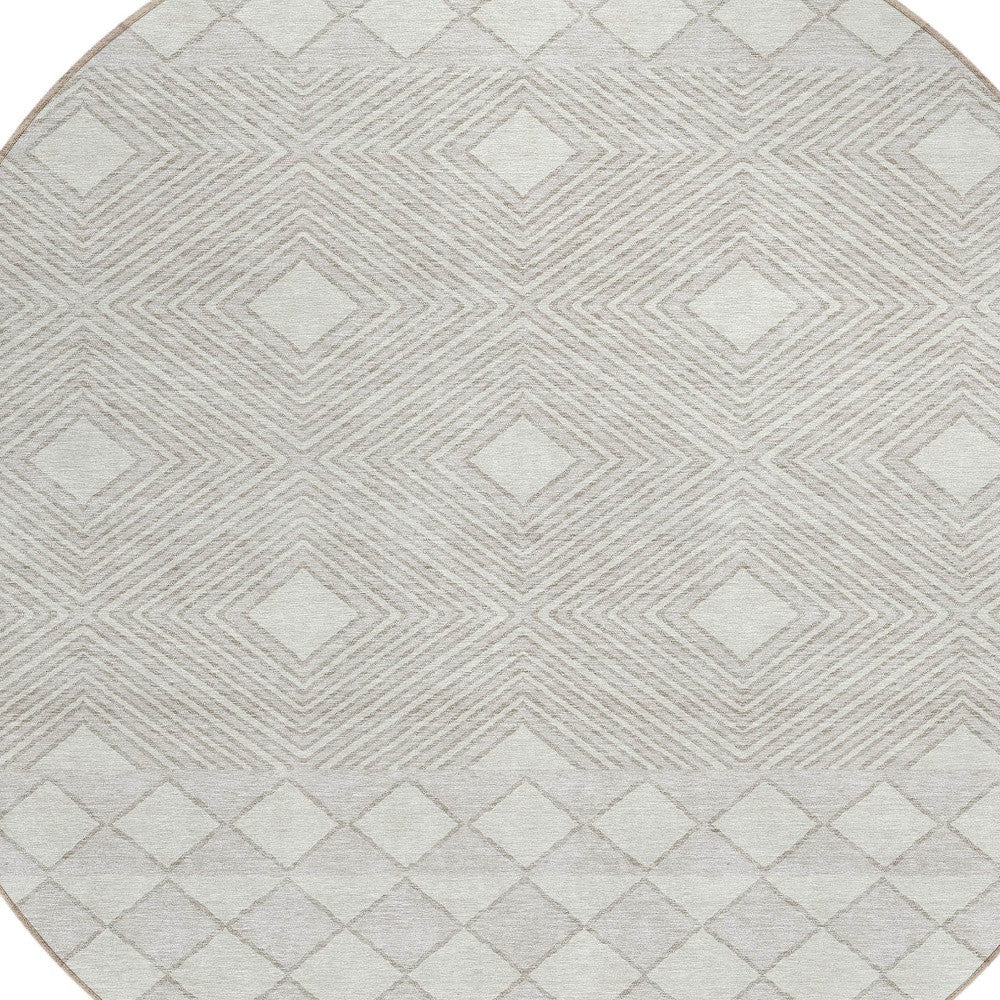 Tabselect Home Line 8' Ivory And Gray Round Geometric Washable Indoor Outdoor Area Rug