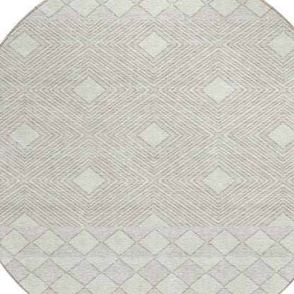 Tabselect Home Line 8' Ivory And Gray Round Geometric Washable Indoor Outdoor Area Rug