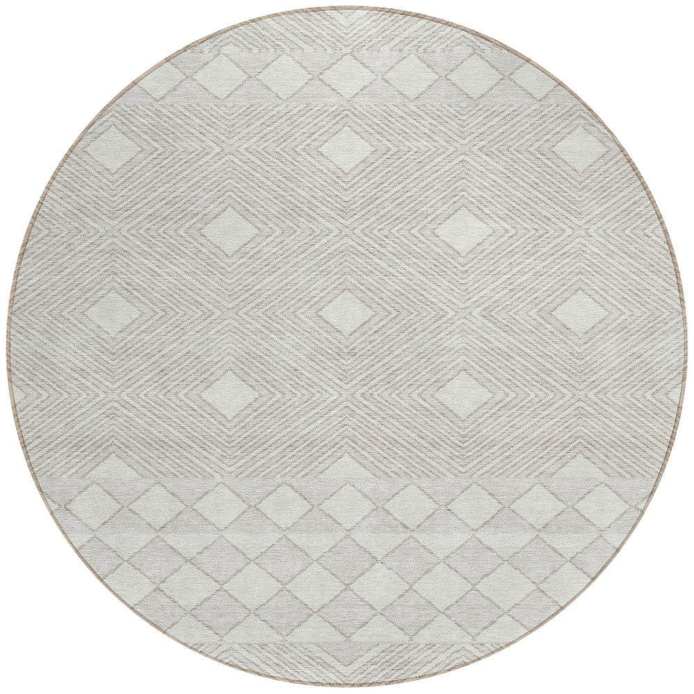 Tabselect Home Line 8' Ivory And Gray Round Geometric Washable Indoor Outdoor Area Rug
