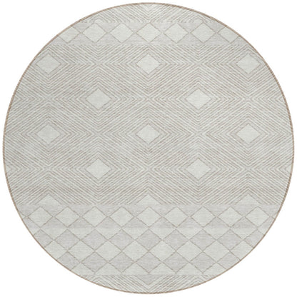 Tabselect Home Line 8' Ivory And Gray Round Geometric Washable Indoor Outdoor Area Rug