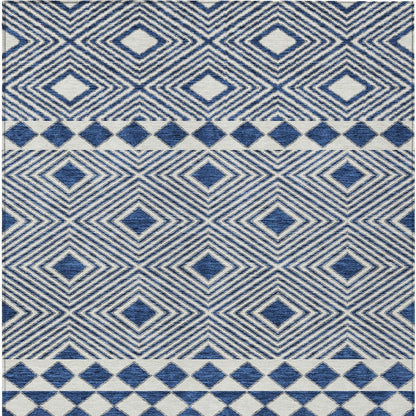Tabselect Home Line 5' X 8' Navy Blue And Ivory Geometric Washable Indoor Outdoor Area Rug