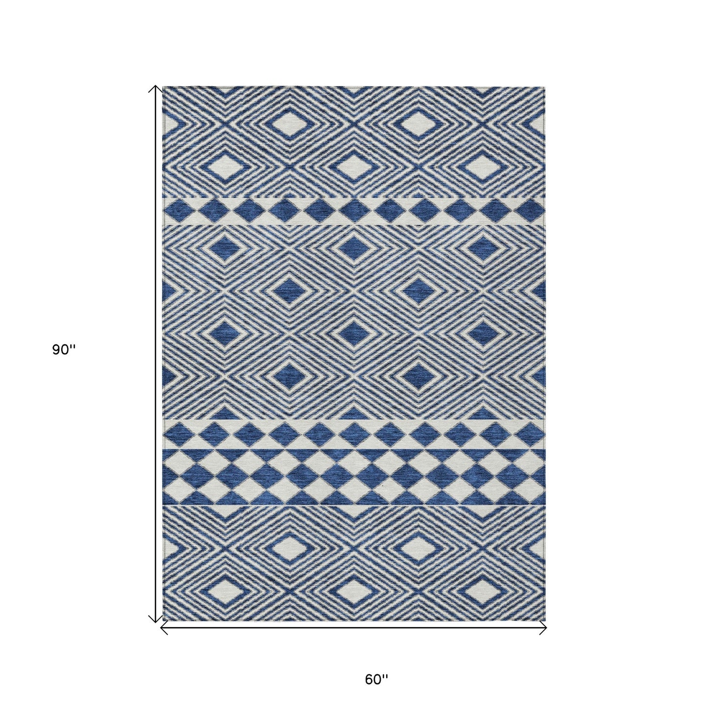 Tabselect Home Line 5' X 8' Navy Blue And Ivory Geometric Washable Indoor Outdoor Area Rug