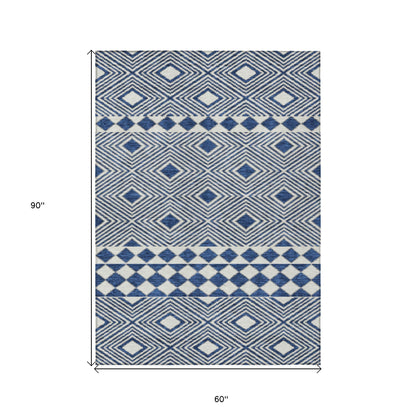 Tabselect Home Line 5' X 8' Navy Blue And Ivory Geometric Washable Indoor Outdoor Area Rug