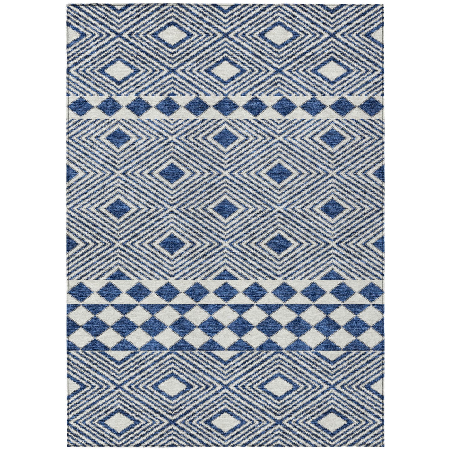 Tabselect Home Line 5' X 8' Navy Blue And Ivory Geometric Washable Indoor Outdoor Area Rug