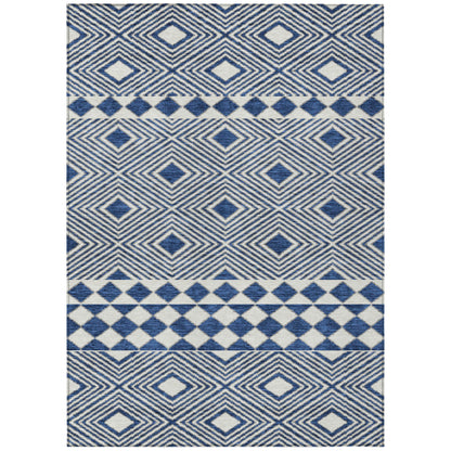 Tabselect Home Line 5' X 8' Navy Blue And Ivory Geometric Washable Indoor Outdoor Area Rug