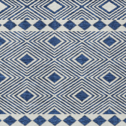 Tabselect Home Line 5' X 8' Navy Blue And Ivory Geometric Washable Indoor Outdoor Area Rug