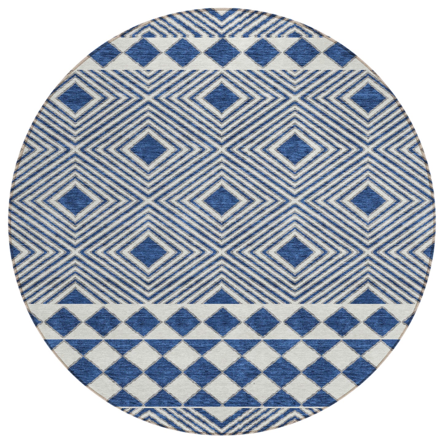 Tabselect Home Line 8' Navy Blue And Ivory Round Geometric Washable Indoor Outdoor Area Rug