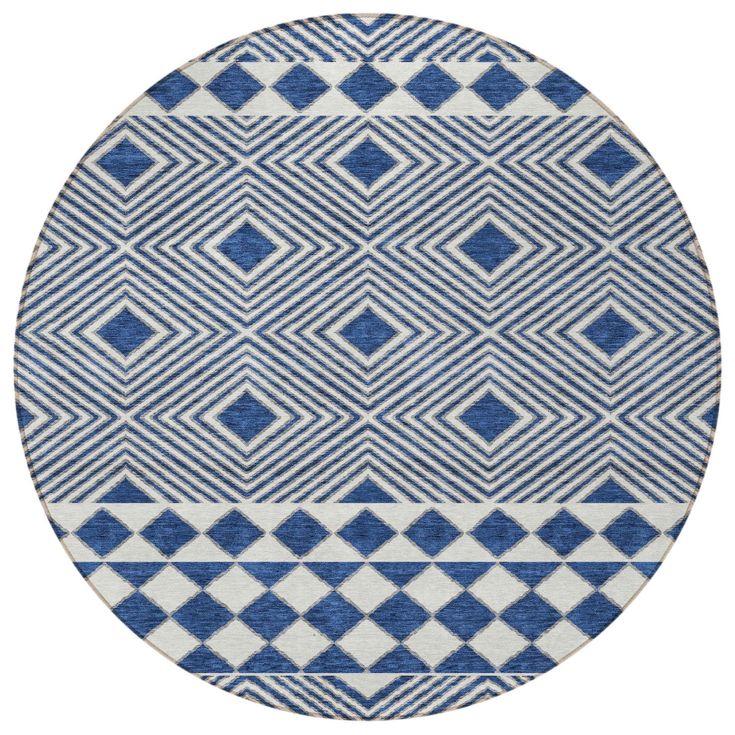 Tabselect Home Line 8' Navy Blue And Ivory Round Geometric Washable Indoor Outdoor Area Rug