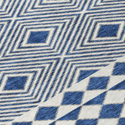 Tabselect Home Line 8' Navy Blue And Ivory Round Geometric Washable Indoor Outdoor Area Rug