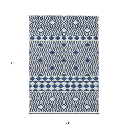 Tabselect Home Line 8' X 10' Navy Blue And Ivory Geometric Washable Indoor Outdoor Area Rug