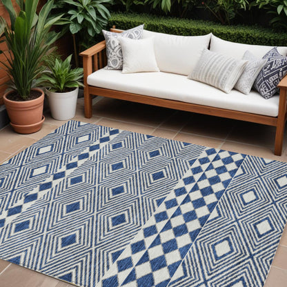 Tabselect Home Line 8' X 10' Navy Blue And Ivory Geometric Washable Indoor Outdoor Area Rug