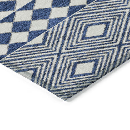 Tabselect Home Line 8' X 10' Navy Blue And Ivory Geometric Washable Indoor Outdoor Area Rug