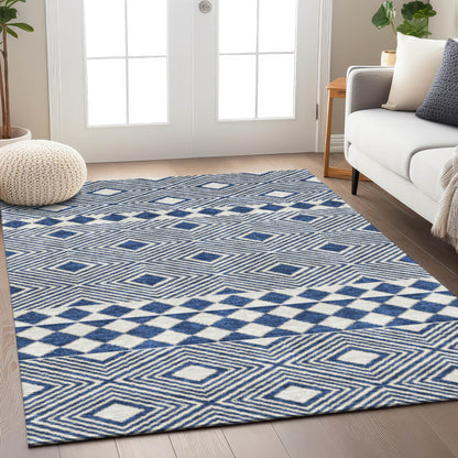 Tabselect Home Line 8' X 10' Navy Blue And Ivory Geometric Washable Indoor Outdoor Area Rug