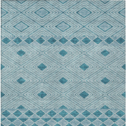 Tabselect Home Line 5' X 8' Teal Blue And Aqua Geometric Washable Indoor Outdoor Area Rug