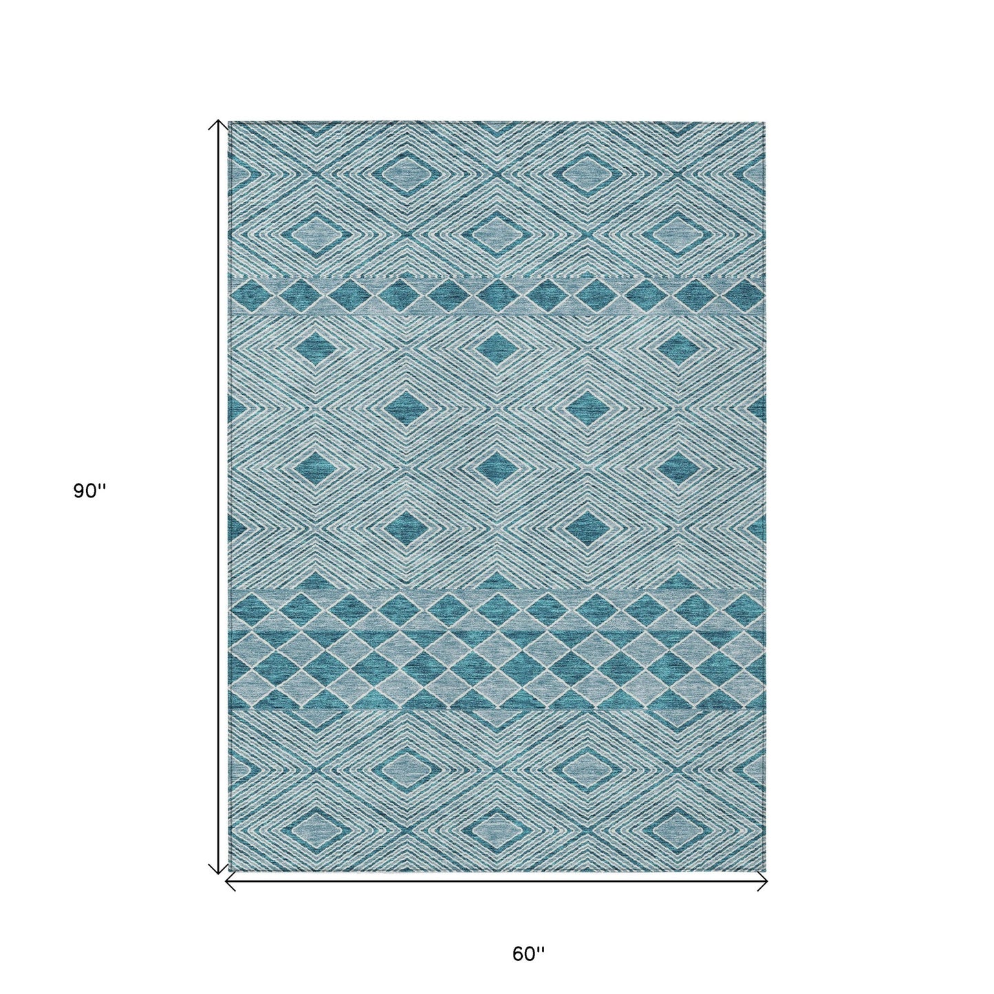 Tabselect Home Line 5' X 8' Teal Blue And Aqua Geometric Washable Indoor Outdoor Area Rug