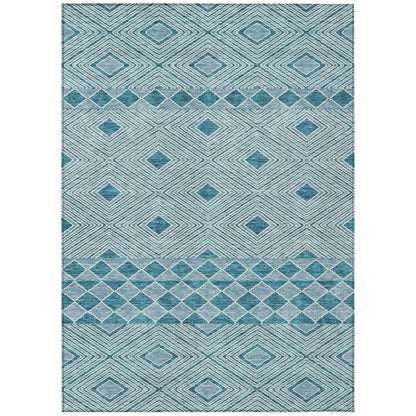 Tabselect Home Line 5' X 8' Teal Blue And Aqua Geometric Washable Indoor Outdoor Area Rug