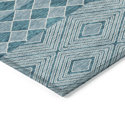 Tabselect Home Line 5' X 8' Teal Blue And Aqua Geometric Washable Indoor Outdoor Area Rug