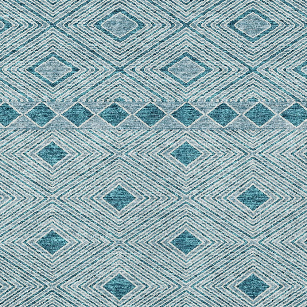 Tabselect Home Line 5' X 8' Teal Blue And Aqua Geometric Washable Indoor Outdoor Area Rug