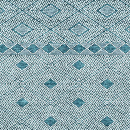 Tabselect Home Line 5' X 8' Teal Blue And Aqua Geometric Washable Indoor Outdoor Area Rug