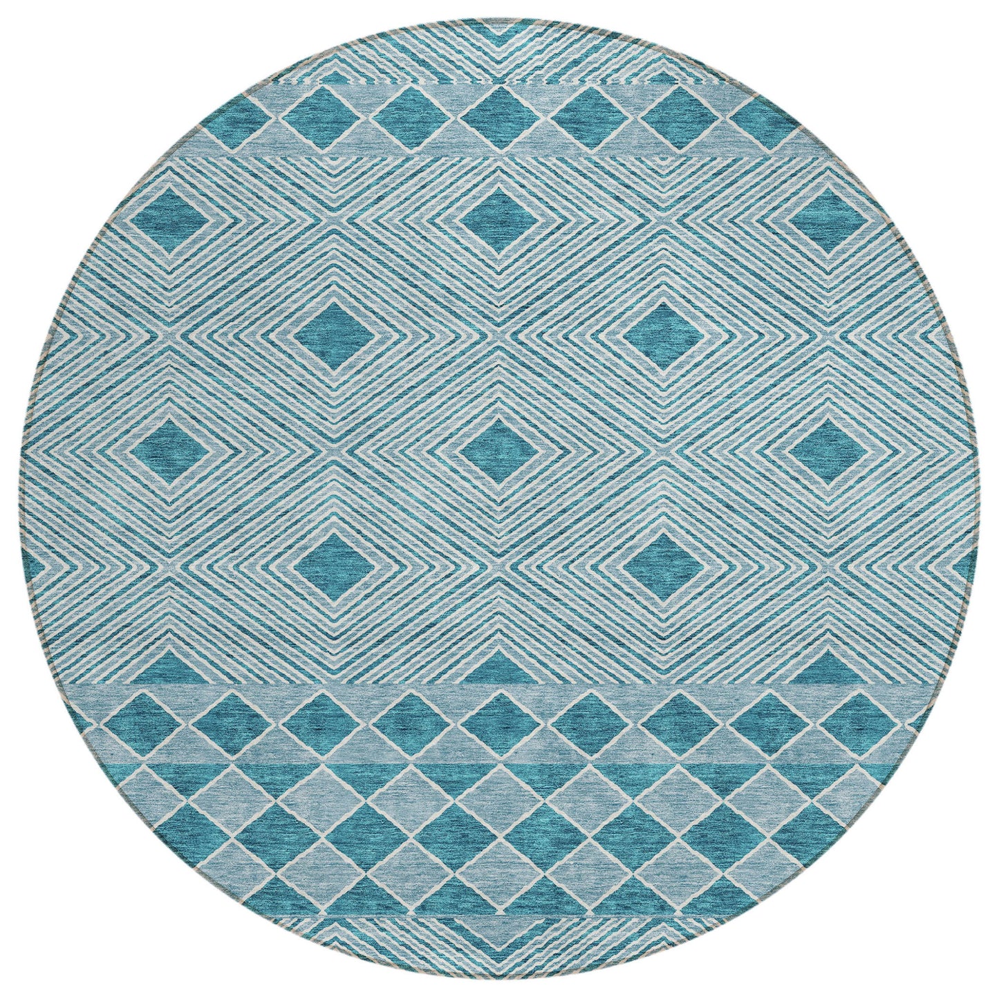 Tabselect Home Line 8' Teal Blue And Aqua Round Geometric Washable Indoor Outdoor Area Rug